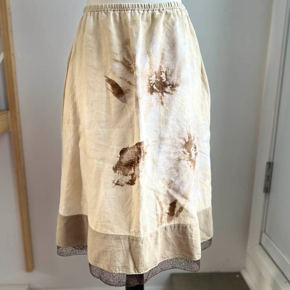 J.Jill Cream Pure Linen Botanical Print A-Line Midi Skirt w/ Sheer Hem – US SP